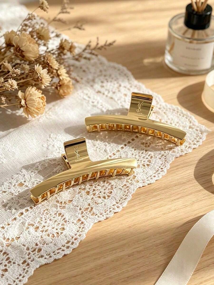 Yves Saint Laurent Premium Glossy Metal Large Curved Shark Hair Claw, Secure Back-Of-Head Hair Clip, Versatile Hair Accessory For Commute, Date, Home Wear, Lightweight Luxury Texture, Suitable For Personal Use, Birthday, Holiday, Best Friend Gift, YSL - Kaneko - View 1