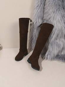 Autumn/Winter New Girls' Long Boots, Winter Tall High-Top Black Fleece-Lined Long Boots, Fashionable And Versatile - Mocha Brown - View 5