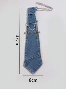 1 st tvättad denim-brosch med korsknut, strass- och pärlkedja, punkstil, skjortdekoration - Multifärgad - Visa 5