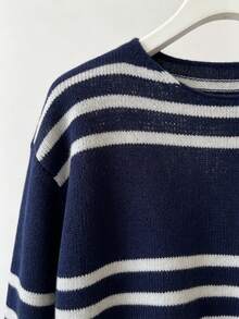 1pc Premium Striped Colorblock Loose Fit Long Sleeve Crew Neck Slimming Relaxed Versatile Knit Sweater Fall - Multicolor - View 3