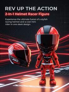 Motorcycle Action Figure With Transformable Helmet, Rider Model With Movable Joints, Simulated Racing Driver Doll, Alloy Transformable Helmet Figure, Collectible Doll For Home Bedroom Office Desktop Decoration, Ideal Creative Gift For Christmas, Halloween, Birthday And Holidays - Multicolor - View 3
