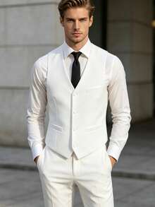 Rompi Jas Formal Pria Model Slim Fit, Rompi Bisnis Tanpa Lengan Warna Polos - Putih - View 2