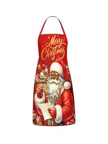 2 Pcs Vintage Christmas Santa Snowman Print Apron Set, Buffalo Plaid Pattern Kitchen Cooking Baking Aprons For Holiday Party Home Decoration - Multicolor - View 6
