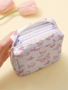1pc Butterfly, Strawberry, Smiling Face Pattern Sanitary Pad Storage Bag, Coin Purse, Storage Bag, Makeup Bag, Card Holder, Earphone Storage Bag, Can Hold Coins, Cards, Accessories, Keys, Multi-Functional Storage Bag - Multicolor - View 5
