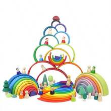 1 Set Montessori Wooden Rainbow Arch Building Blocks, Creative Stacking And Construction Toy For Children, Early Education Sensory Training Block Set - Multicolor - View 1