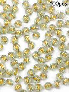 100pcs 4*7mm Transparent Letter Beads Handmade Beading Material DIY Acrylic Beads Pink English Letter Beads - Green Letter Flat Beads - View 6