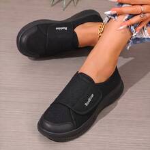 Women's Summer Breathable Mesh Hook & Loop Slip-On Loose Fit Wide Toe Box Soft Sole Lightweight Casual Sports Shoes For Elderly - Black - View 3