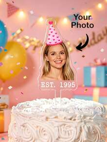 Personalized Custom Portrait Photo Cake Topper, Wavy Edge Acrylic Photo Topper, Customizable For Adults, Cats, Dogs And Pets, Suitable For Birthdays, Weddings, Anniversaries And Parties, Reusable Commemorative Cake Decoration - Multicolor - View 2