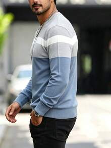 New Men's Commuter Versatile Casual Comfortable Crew Neck Long Sleeve Top - Baby Blue - View 7