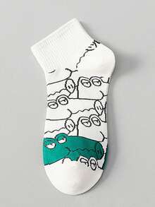 1/5 pares de calcetines para hombres y adolescentes, multicolor aleatorio, para todas las estaciones, con patrón de rana de garabato de línea digital, moda personalizada versátil, suaves, cómodos y transpirables, calcetines cortos casuales para deportes y streetwear - Multicolor - Ver 12