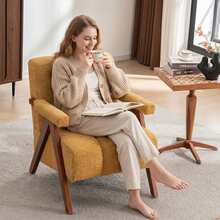 Bouclé Armchair Yellow With Wooden Frame - 黃色 - 查看 4