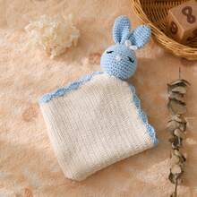 Handmade Crochet Cartoon Rabbit Baby Rattle Comfort Blanket, Skin-Friendly Breathable Baby Companion Plush Doll, Newborn Comfort Handkerchief, Infant Bib, Fabric Doll - Multicolor - View 7
