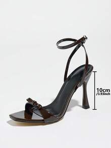 Coffee Brown Square Toe Stiletto High Heels, Women's Summer New Style, Single Strap Low Toe Design, Buckle Closure, Backless, Sexy Commute Party Outdoor Wear High Heels - Coffee Brown - View 4