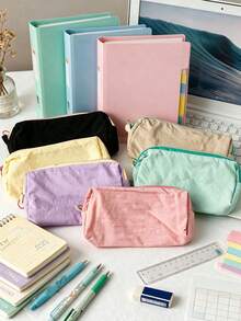 4pcs/1pc Macaron Color Aesthetic Pencil Case, Portable Large Capacity Minimalist Stationery Storage Bag, All-Season Unisex Pencil Pouch, Suitable For Students, Teenagers, Adults, School, Office, Home, Learning, Journaling, Crafting, Daily Use - Multiple Styles - View 3