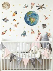 2 Styles Boys Nursery Wall Decals, Farm Tractor Animal & Space Rocket Planet Stickers, Home Decor, Wall Art For Kids Boys Bedroom - Multicolor - View 3
