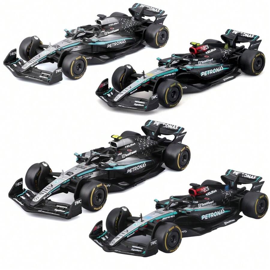 Burago Formula 1 Mercedes-F1 窗盒模型車，12.5cm，黑色與銀色
