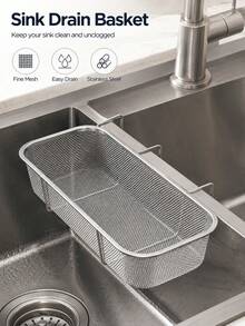 Premium Stainless Steel Side-Mounted Sink Drain Basket With Mesh Sturdy Corner-Mounted Sink Filter Drain Basket For Cooks Deep Kitchen Sink Food Scrap Filter To Wash Vegetable/Fruit Cleaner Silver Rectangle Kitchen Essential Kitchen Gadgets - L - View 3