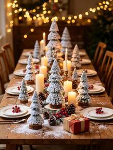 Mini Tiered Christmas Tree Tabletop Decoration, Mini Frosted Pine Needle Tree, Tower-Shaped Flocked Cedar Tree; Ideal For Christmas Gifts, Home Decor, And Holiday Party Decorations. Merry Christmas. - Multicolor - View 7