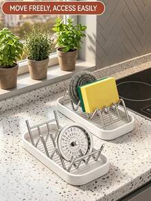 Wavy Soap Dish Drain Rack, Bathroom Soap Holder Drain Rack, Stainless Steel Kitchen Drain Rack, Countertop Sponge Cleaning Cloth Drain Rack (Beside Sink), Quick Drainage, Keeps Countertop Dry, Securely Holds Sponges And Steel Wool - Multicolor - View 3