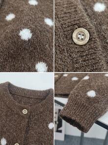 Korean Style Polka Dot Round Neck Knitted Cardigan Women Autumn/Winter Loose Versatile Soft Cozy Slouchy Sweater Jacket Fall - Brown - View 11