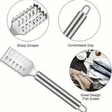 Durable Stainless Steel Fish Descaler Scraper, Quick Fish Scale Remover Tool, Ergonomic Handle Kitchen Gadget For Cleaning Fish - Silver - View 10