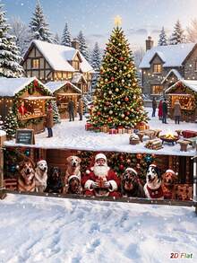 1pc Christmas Banner With Santa Claus And Dogs Pattern, Merry Christmas Decorative Banner, 200*40cm Polyester Christmas Hanging Front Door Banner, Welcome Porch Sign, Merry Christmas Decoration, Xmas Decoration, Christmas Decoration, Holiday Party Decoration, Garden Yard Holiday Fence Decoration, Christmas Photo Booth Backdrop Decoration, Winter Home Decor, Indoor Outdoor Decoration, New Year Decoration - Christmas a - View 3
