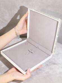 1pc Sparkling Rhinestone Jewelry Storage Box, Large Capacity Soft Grey Lining Jewelry Organizer Gift Box, Suitable For Necklaces, Earrings, Rings - White - View 10