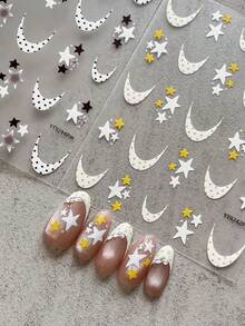 1 Sheet All‑Season Sweet Cute Style Polka Dot Moon Star Nail Stickers, 3D Self‑Adhesive Nail Art Decals For DIY Manicure & Press‑On Nails Salon Decor - Multicolor - View 6
