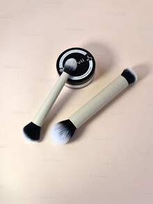 1pc Dual-Ended Makeup Brush, Multi-Functional Makeup Brush Suitable For Foundation, Concealer, Highlighter, Blush, Etc. Holiday Makeup Brush.,Giveaways - Beige - View 7