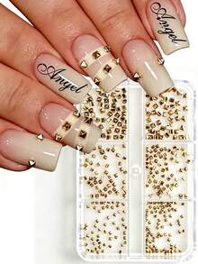 1box Silver Alloy Square Rivet Y2K Nail Charms Gun Black Golden Punk Spike Studs Nail Nail Parts Square Cone Rivets 3D Decoration - Multicolor - View 2