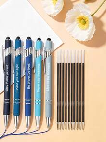 Blue Series Laser Customized Engraved Metal Ballpoint Pen, Large Capacity Set Includes (Pen + Refill), Personalized Engraving, Suitable For Business Promotion, Office And School Use, Ideal Gift For Teens 14+ And Adults - Sets - View 2