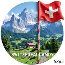 Swiss Flag Meadow Cottage & Magnet, Red Cross On Green Heart, Suitable For All Metal Surfaces In The Home - I - View 8