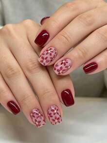 Enhance Your Beauty 24pcs Short Square Classic Elegant Burgundy Glossy Petal Polka Dot Striped French White-Enhancing Fake Nails Fashion Versatile Wearable Nails Suitable For Dates Parties Spring Summer Women And Girls Autumn Winter Daily Wear Removable Press-On Nail Set With Jelly Glue And Nail File Easy To Apply And Durable Jelly Glue Randomly Shipped - Burgundy - View 2