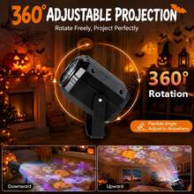 LED Halloween Projector Light 360° Dynamic Projection Smart Lamp, Includes Pumpkin, Ghost, Skeleton, Spider Patterns, Creates Wall & Ceiling Atmosphere Night Light, USB Powered Festival Party Home Decor Light - Black - View 5