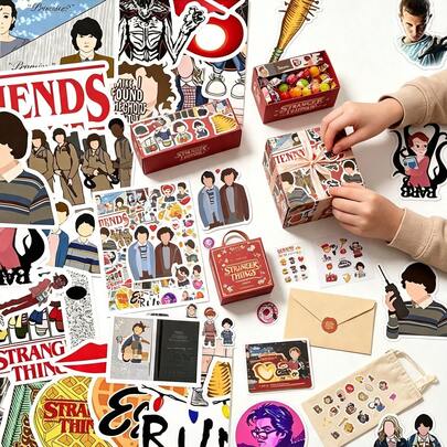 asmodee 1 Set/50 Pcs American TV Series Cartoon Animation Creative Movie Graffiti Stickers For Notebook, Phone, Stationery Supplies, Valentine's Day Gift, Halloween Gift (Random Style)