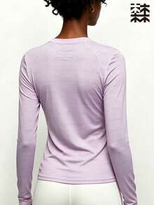 mulinsen Women's Long Sleeve Sports Top, Round Neck Printed Slim Fit Breathable, Suitable For Gym, Running And Daily Outdoor - Purple - View 5
