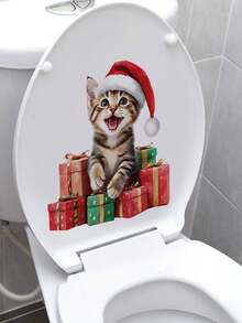 Cute Christmas Cartoon Cat Wall Stickers, Kitten Christmas Tree Gift Box Patterns, Self-Adhesive And Removable Wall Decals, Suitable For Fridge, Cabinet Doors, Living Room, And Bedroom, DIY Soft Decoration For Home Parties At Christmas - Wall Stickers - View 10