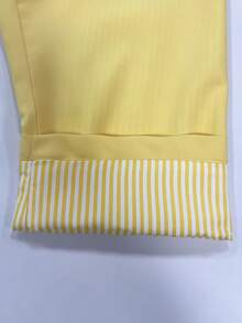 Autumn/Winter New Cream Yellow Lapel Single-Breasted Contrast Stitching Cuffs Striped Fold-Up Short Jacket, Casual Elegant Commuter Style, Suitable For Travel, Daily Wear, Dates, Office - Yellow - View 7