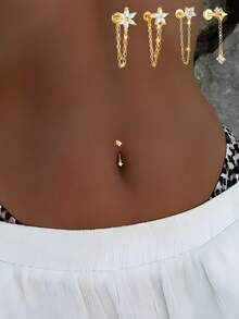 1pc 925 Sterling Silver Threaded Flat Head Navel Piercing, With Tassel Chain And Rhinestone Inlay, Suitable For Daily Wear, Exquisite Gift Choice - Single Earring Accessories - View 8