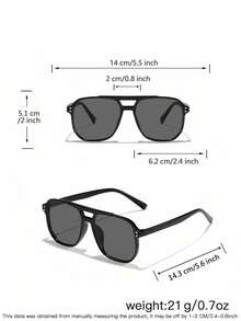 1 Set 2pcs 9-14 Years Old Kids Rivet Decor Double Bridge Aviator Style PC Frame Fashion Glasses, Suitable For Summer Outdoor Daily All-Season Wear, With Glasses Case - Multicolor - View 6