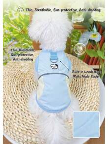 Breathable Mesh Pet Vest With Built‑In Leash Ring, Sun‑Protective Reflective Sleeveless Tank Top, Anti‑Shedding Pet Clothes For Small Medium Dogs Outdoor Walking - Baby Blue - View 7
