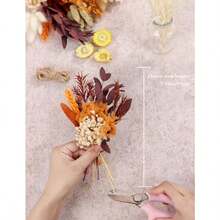 In Stock-Ships Immediately. DIY Dried Flower Set, Bulk Dried Flowers Bouquet, Dried Flower Vase Arrangement, Autumn Decoration, Dried Flowers With Stems. Fall - Orange - View 4