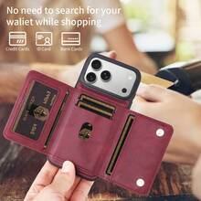 1pc Flip Cover Stand Protective Case With Card Slot, Artificial Leather, Compatible With Apple 17 Pro Max And A56 - Burgundy - View 4