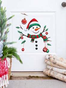 1PC Christmas-Themed Wall Sticker, Cute Snowman / Christmas Ball / Peeking Santa, PVC Self-Adhesive Sticker, Removable And Waterproof, Suitable For Fireplace, Doors, Cupboards, And Windows, Christmas Home Party Atmosphere Decoration Sticker - Wall Stickers - View 4