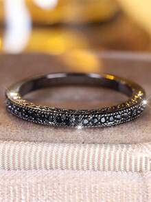 1pc Minimalist Black Synthetic Zirconia Black Gold Plated Ring, Suitable For Daily Wear, Valentine's Day, Party, Banquet, All Seasons - Black - View 4