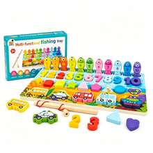 1 Pieza Bandeja de Pesca Multifuncional de Madera, Juego de Pesca Magnético con Números y Formas, Juguete Educativo para Niños +3 Años - 1 - Ver 1