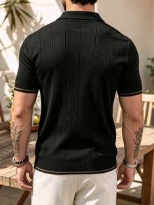 ALTZTAR Men's Summer Half-Zip Polo Collar Ribbed Solid Color Short Sleeve Knit Sweater - Black - View 6