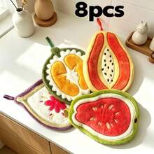 4/8pcs Creative Durian & Guava Shaped Hand Towels, High Absorbent Coral Fleece Hanging Towels, Suitable For Bathroom And Kitchen - Multicolor - View 12