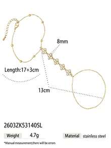 rundraw 1pc Women's Finger Bracelet, Gold Titanium Steel, Waterproof Anti-Fading Anti-Allergic Four-Leaf Clover Inlaid CZ, Delicate Sweet Bracelet, Daily Commute Holiday Gift - Gold - View 3