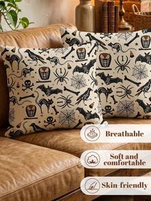 1/2pcs Halloween Ghost Print Pillowcase (No Filling), Cushion Cover, Single-Sided Print, Breathable And Anti-Pilling, Comfortable And Cozy, Machine Washable, Halloween Decoration, Room Decor, Sofa Decor, Autumn Home Decor, Halloween Gift - Multicolor - View 5